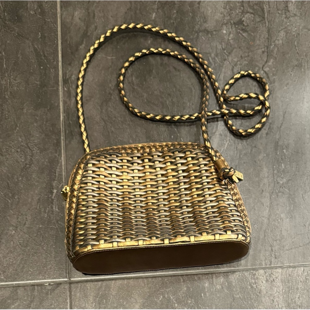Gem Woven Brazilian Leather Crossbody Bag Vintage Gold & Bronze